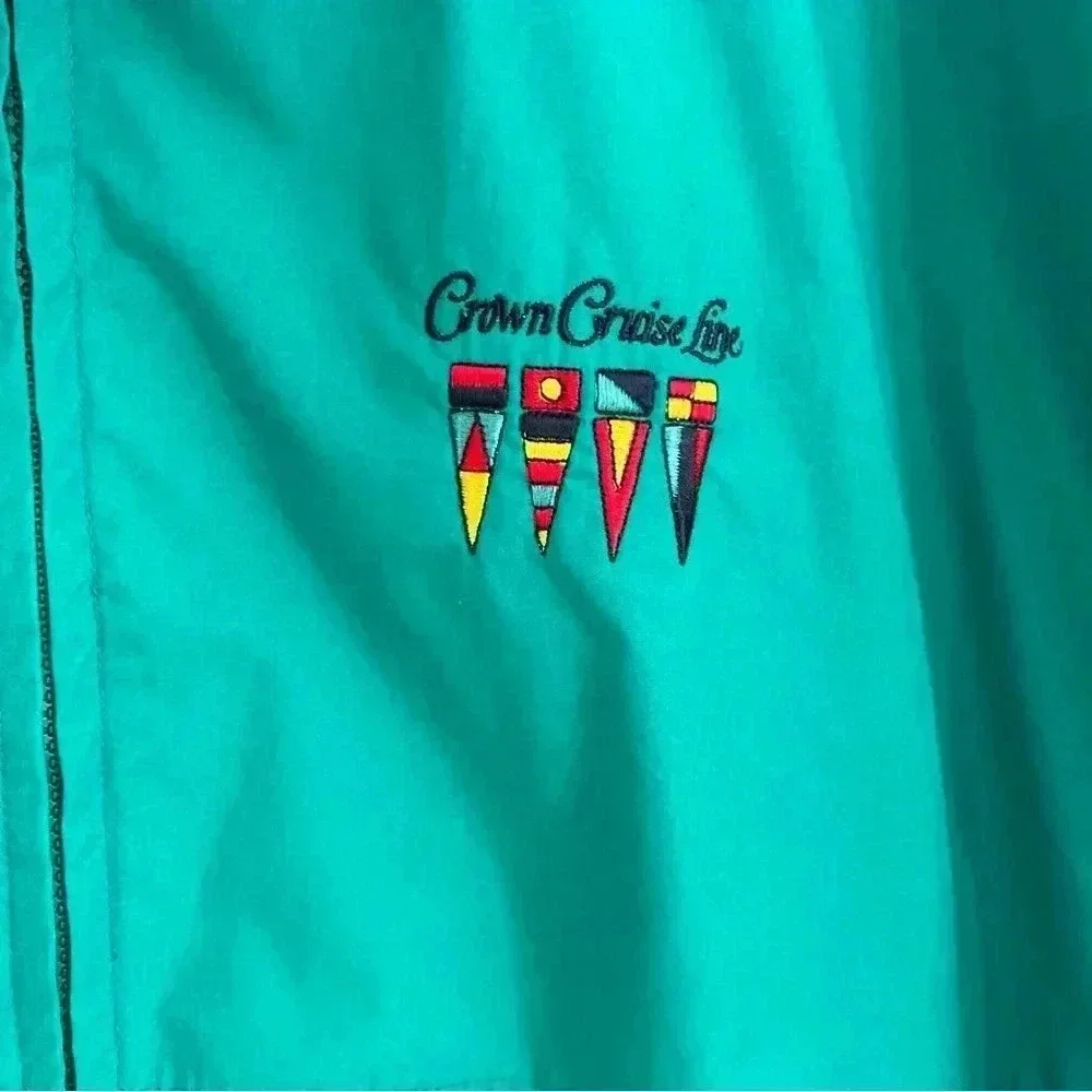 VTG 90s Y2K Crown Cruise Lines Green Collar Zip Up Pocket Coat Jacket Men XL